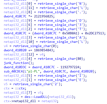 An example of PikaBot‘s string obfuscation